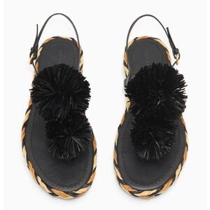 Ulla Johnson Ingrid Black and Tan Pom-Pom Sandals